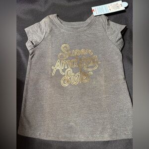 Cat & Jack Gray Tee with Gold 'Super Amazing Sister' Design